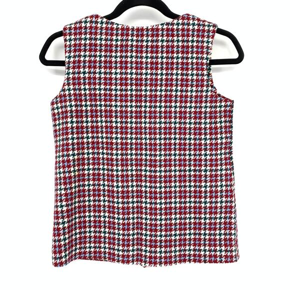 Vintage 70s Vest Button Front Womens Sz Small Red Blue Green Plaid - Picture 2 of 4